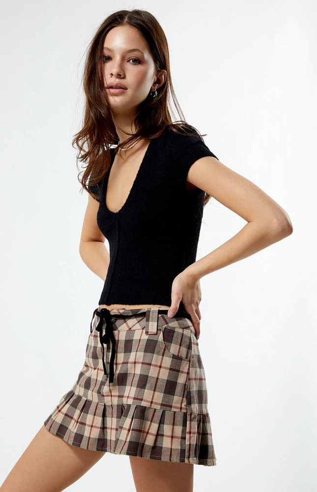 LA Hearts Plaid Ruffle Mini Skirt