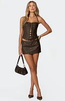 Edikted Stormi Lace Up Faux Leather Corset