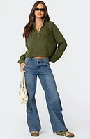 Edikted Cropped Rib Knit Half Zip Sweater