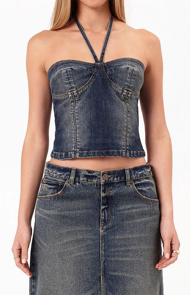 ABRAND Zendaya Denim Halter Top