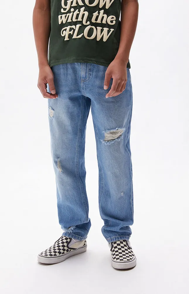 PacSun Kids Distressed Medium Blue Straight Leg Jeans