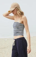 John Galt White & Black Striped Amelia Cropped Tube Top