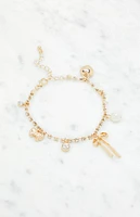 LA Hearts Rhinestone Bow Charm Bracelet