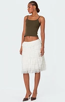 Edikted Louise Lace and Mesh Ruffle Midi Skirt