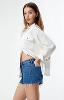 Pacsun Eco Stretch Dark Indigo Frayed High Waisted Denim Festival Shorts