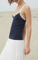 John Galt Navy Honor Lace Tank Top