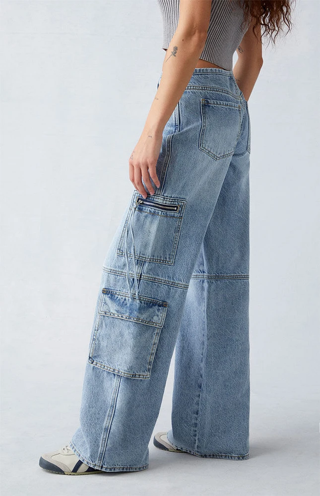 PacSun Light Indigo Low Rise Baggy Cargo Jeans