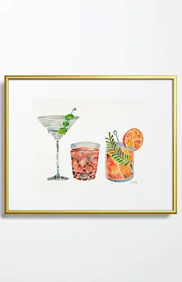 Cocktail Metal Framed Art Print Gold 18" x 24"