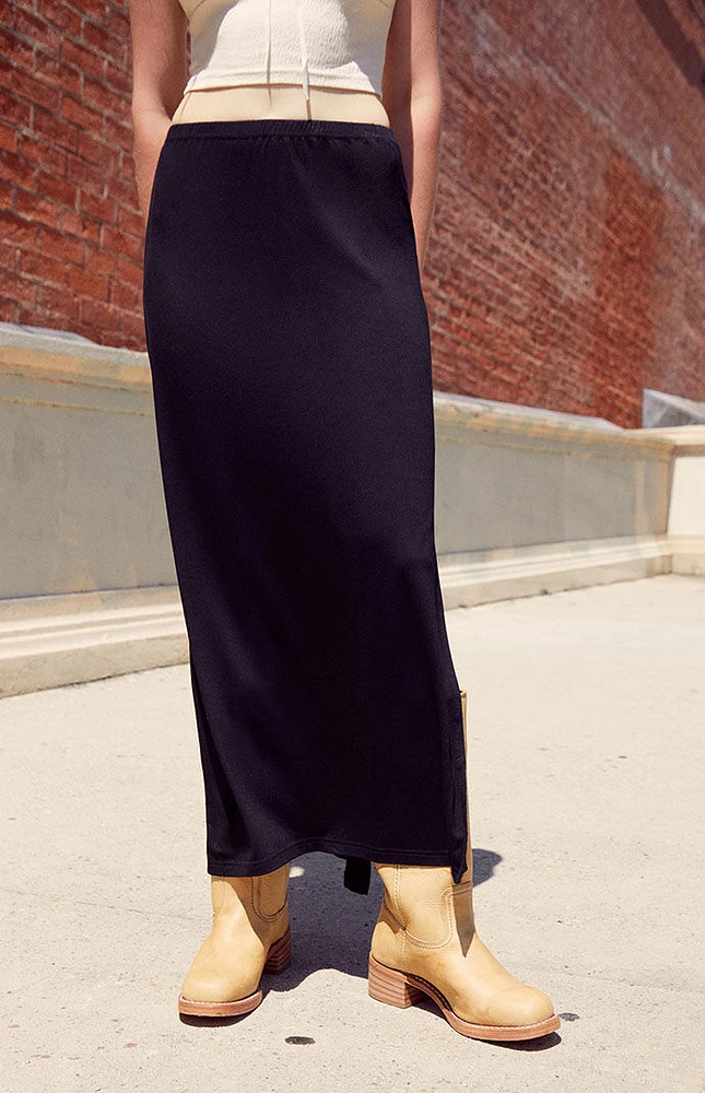 John Galt Black Slit Maxi Skirt