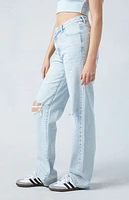 Pacsun Eco Light Indigo Ripped Asymmetrical Waistband '90s Boyfriend Jeans