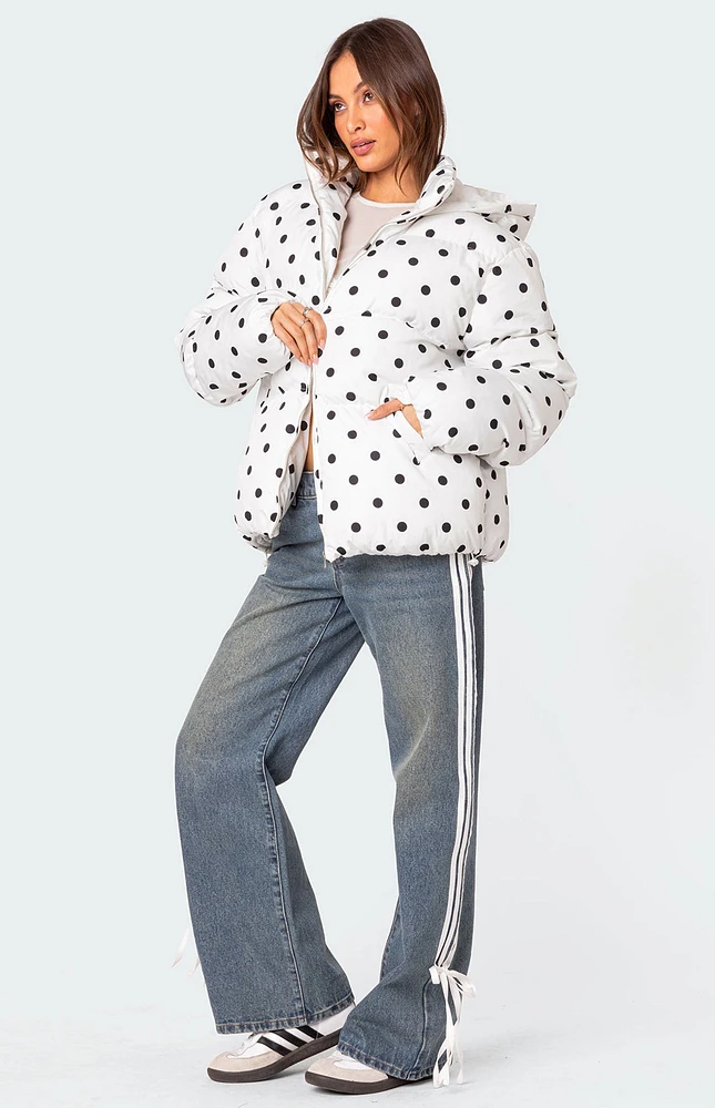 Edikted Marcey Polka Dot Hooded Puffer Jacket