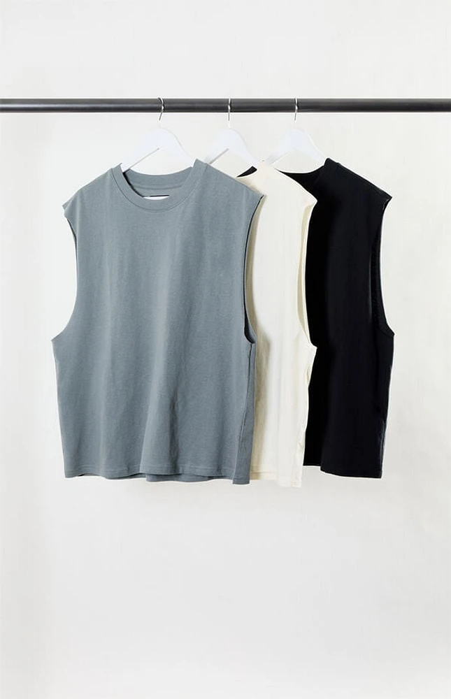 Pacsun 3 Pack Solid Color Cutoff Muscle T-Shirts