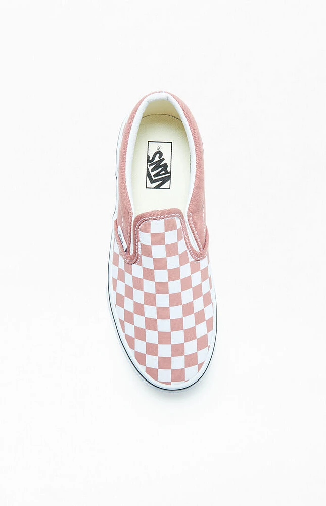 Kids Mauve & White Checker Classic Slip-On Shoes