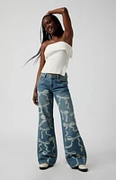 Pacsun Casey Bow Graphic Low Rise Baggy Jeans Medium Indigo