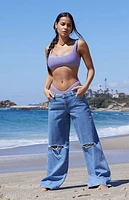 Pacsun Purple Bianca Scrunch Square Neck Cropped Bikini Top
