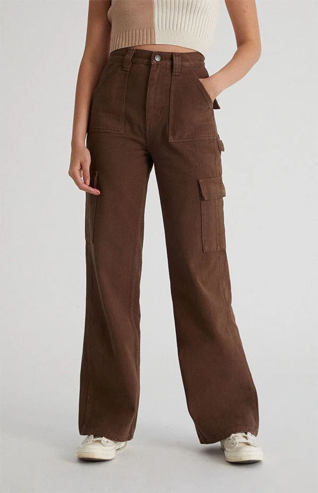 Brown Ultra High Waisted Cargo Flare Pants
