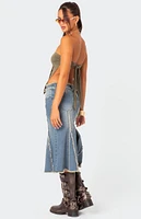 Edikted Arabella Distressed Denim Midi Skirt