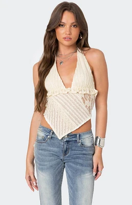 Edikted Quinta Lacey Asymmetric Halter Top