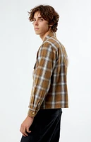 PacSun Brown Plaid Washed Cropped Flannel Shirt