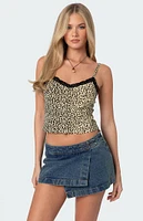 Edikted Leopard Printed Lace Trim Tank Top