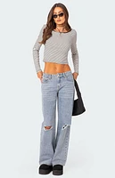Edikted Striped Low Back Long Sleeve Top
