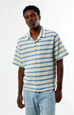 PacSun Blue Striped Texture Oversized Resort Camp Shirt