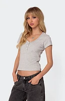 Edikted Kady Striped Henley T-Shirt