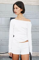 John Galt White Pointelle Long Sleeve Top