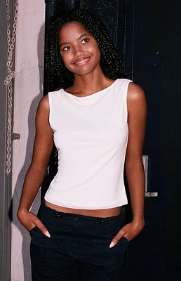 John Galt White High Neck Tank Top