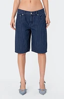 Edikted Pinstripe Denim Bermuda Shorts