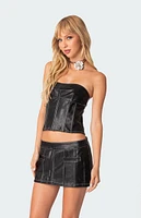 Edikted Moss Faux Leather Lace Up Corset