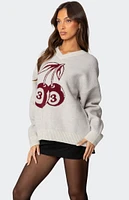 Edikted Cherry 3 Oversized V Neck Sweater