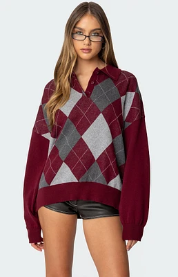 Edikted Argyle Oversized Polo Sweater