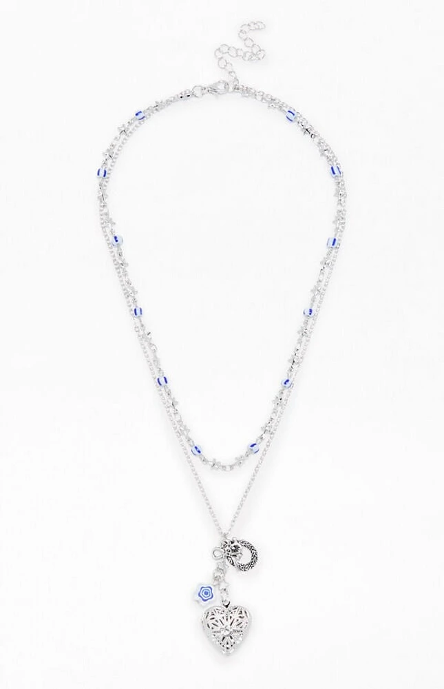 LA Hearts Heart Etched Beaded Layered Necklace