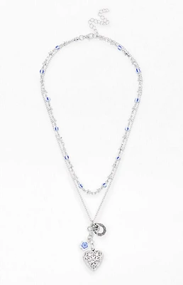 LA Hearts Heart Etched Beaded Layered Necklace