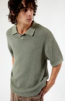 Olive Open Knit Polo Shirt