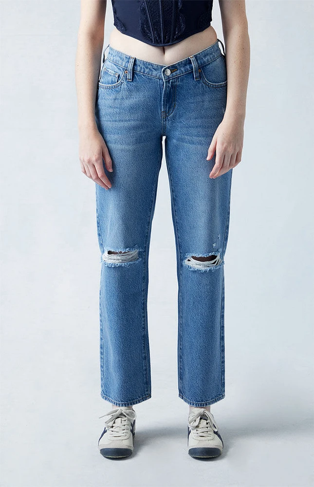 PacSun Eco Medium Indigo V-Dip Ripped '90s Straight Leg Jeans