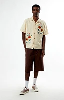 PacSun Tan Embroidered Oversized Resort Camp Shirt