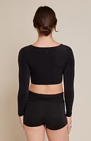 PAC 1980 Active Black Twist Front Knotted Long Sleeve Top