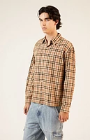 Pacsun Tan Washed Cropped Flannel Shirt