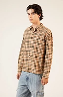 PacSun Tan Washed Cropped Flannel Shirt