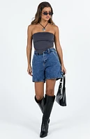 Princess Polly Eco Medium Indigo High Waisted Denim Carpenter Shorts