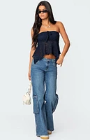 Edikted Embroidered Sheer Strapless Top