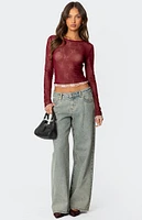 Edikted Lacey Sheer Mesh Crew Neck Top