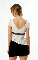 LA Hearts Lace Trim Asymmetrical Top