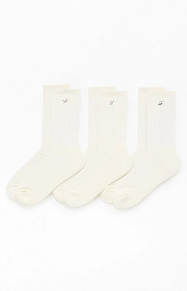 Pacsun 3 Pack White Embroidered Basic Crew Socks