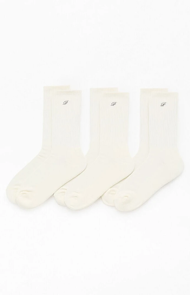 PacSun 3 Pack Embroidered Basic Crew Socks