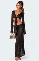 Edikted Micro Sequin Tie Front Knit Crop Top