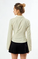LA Hearts Striped Cinched Long Sleeve Button Down Shirt