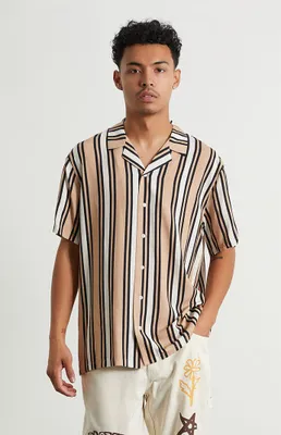 PacSun Tan Stripe Woven Camp Shirt